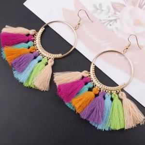 Colorful Rainbow Fringe Tassel Hoop Dangle Earring
